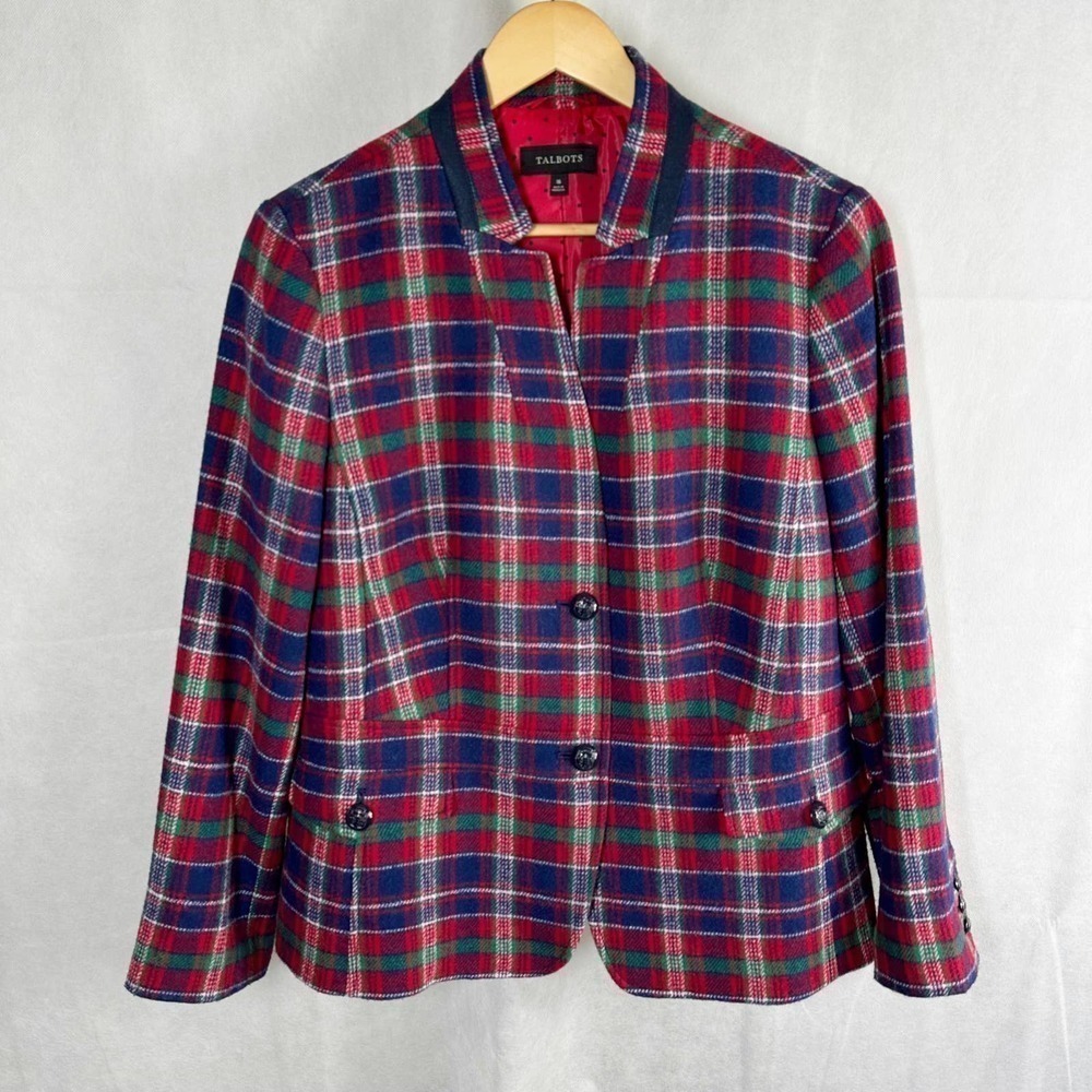 Talbots Wool Blend Royal Stewart Plaid Blazer w/ Pockets Size 16